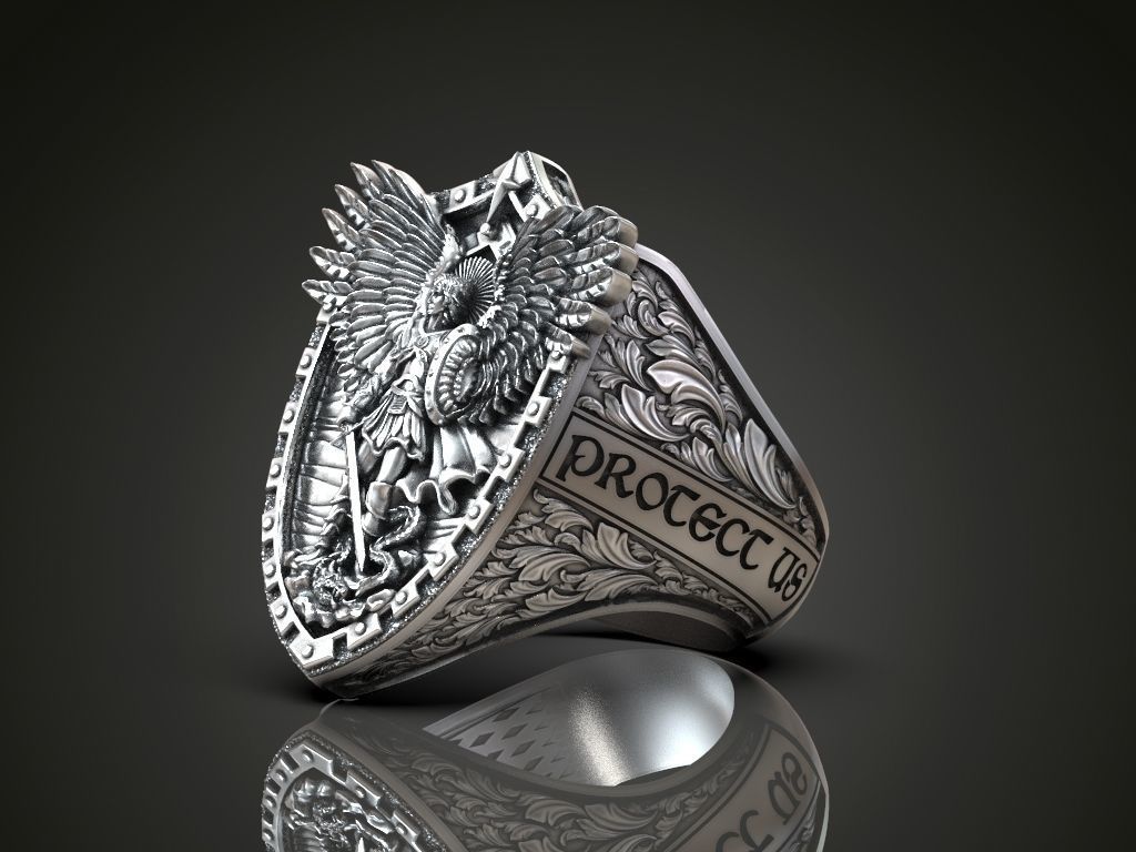 Anillo de Arcángel San Miguel con Alas de Dragón by Luya