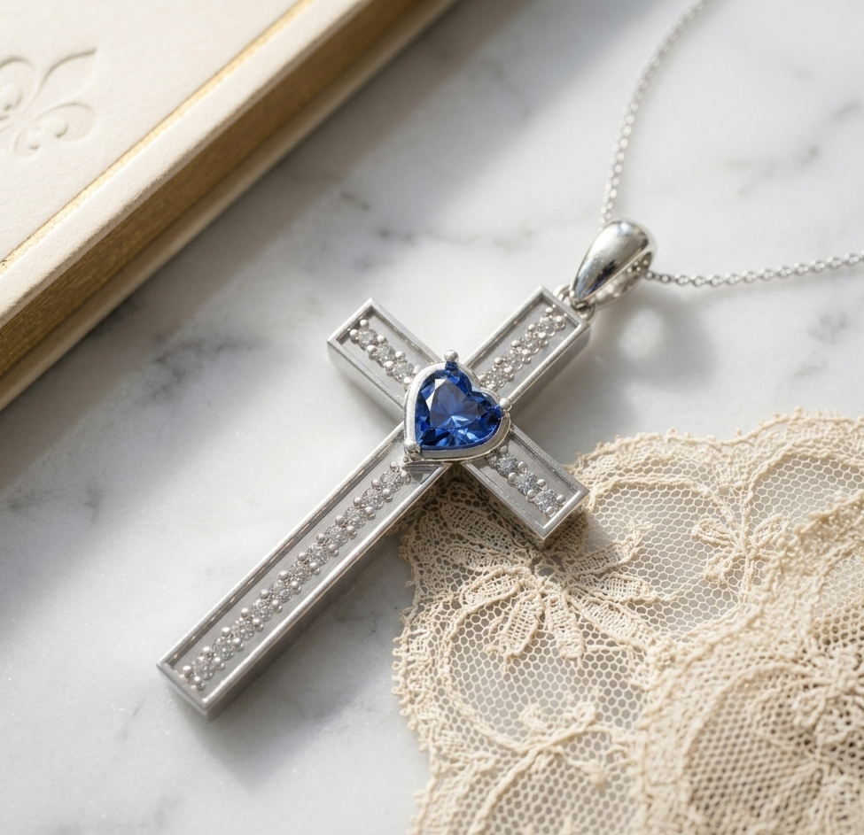 Heart Cross Necklace - 950 Sterling Silver