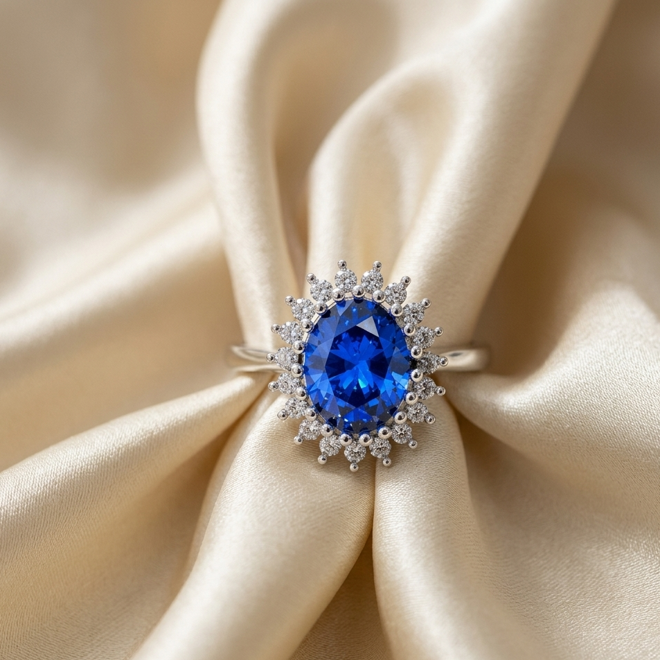 Anillo Lady Di con piedra central en plata 950