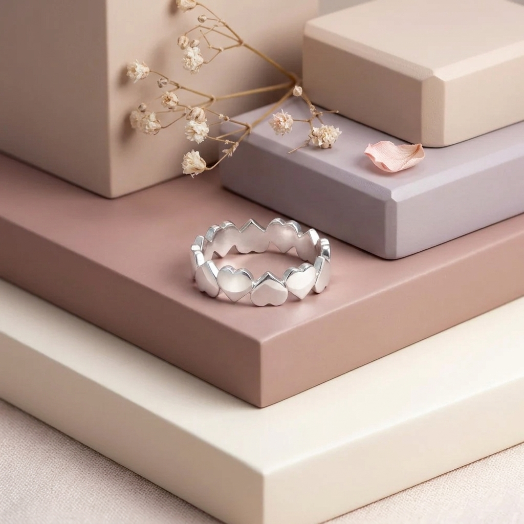 Anillo de corazones en plata de ley 950
