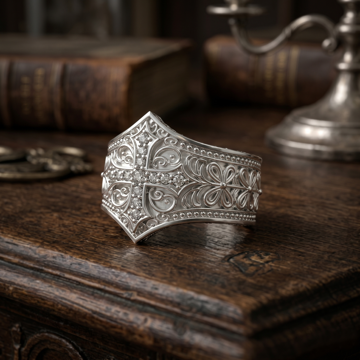 Anillo cruz del temple en plata 950