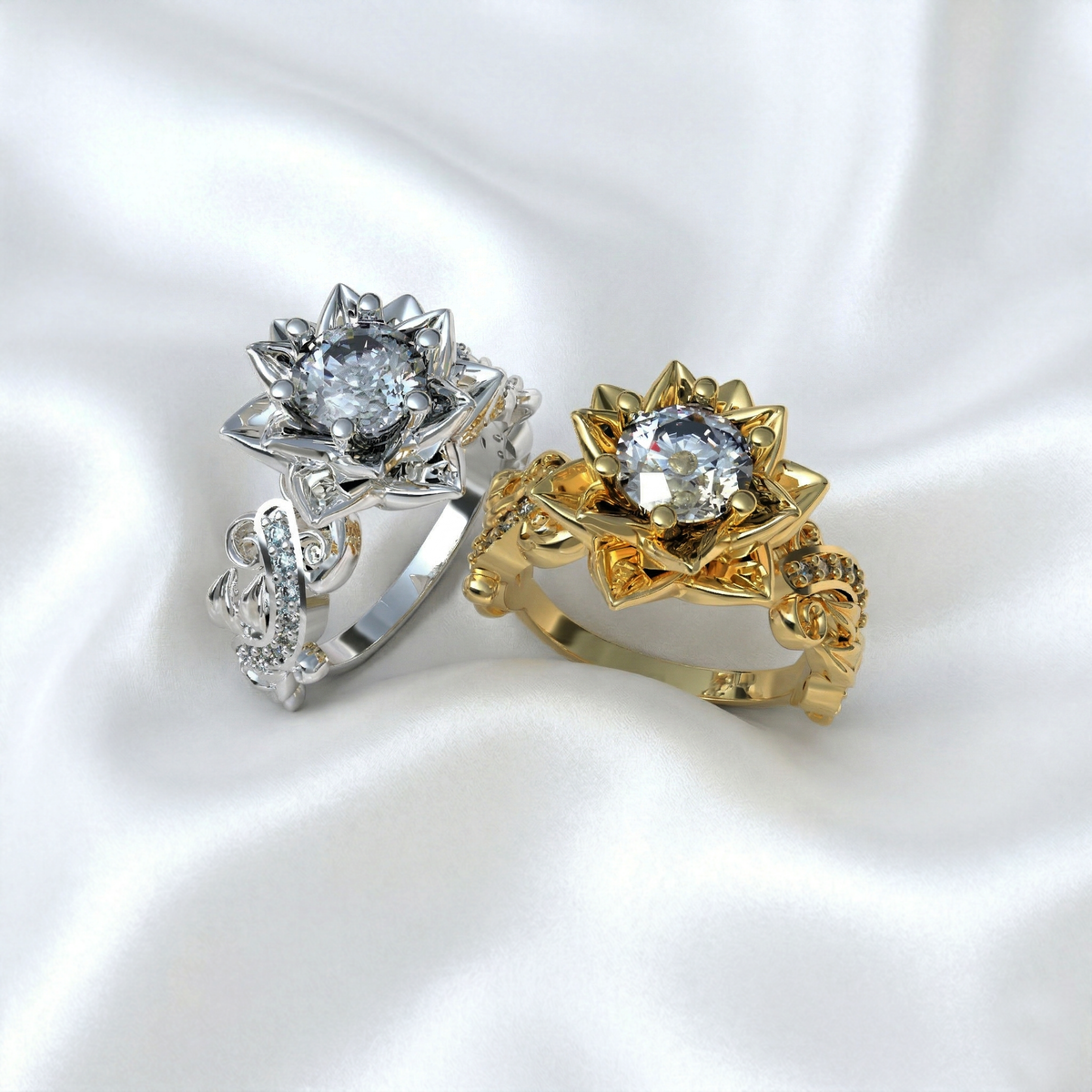 Anillo flor de loto en plata 950 y baño de oro 18k