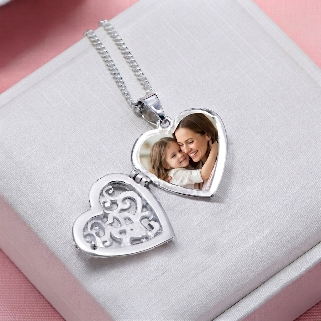 Heart-shaped locket necklace with circular cut