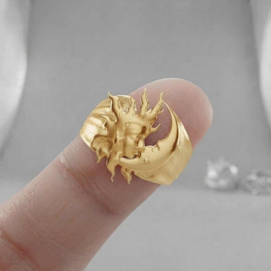 Anillo astros sol y luna Plata 950 y Oro 18k | Luya Joyería