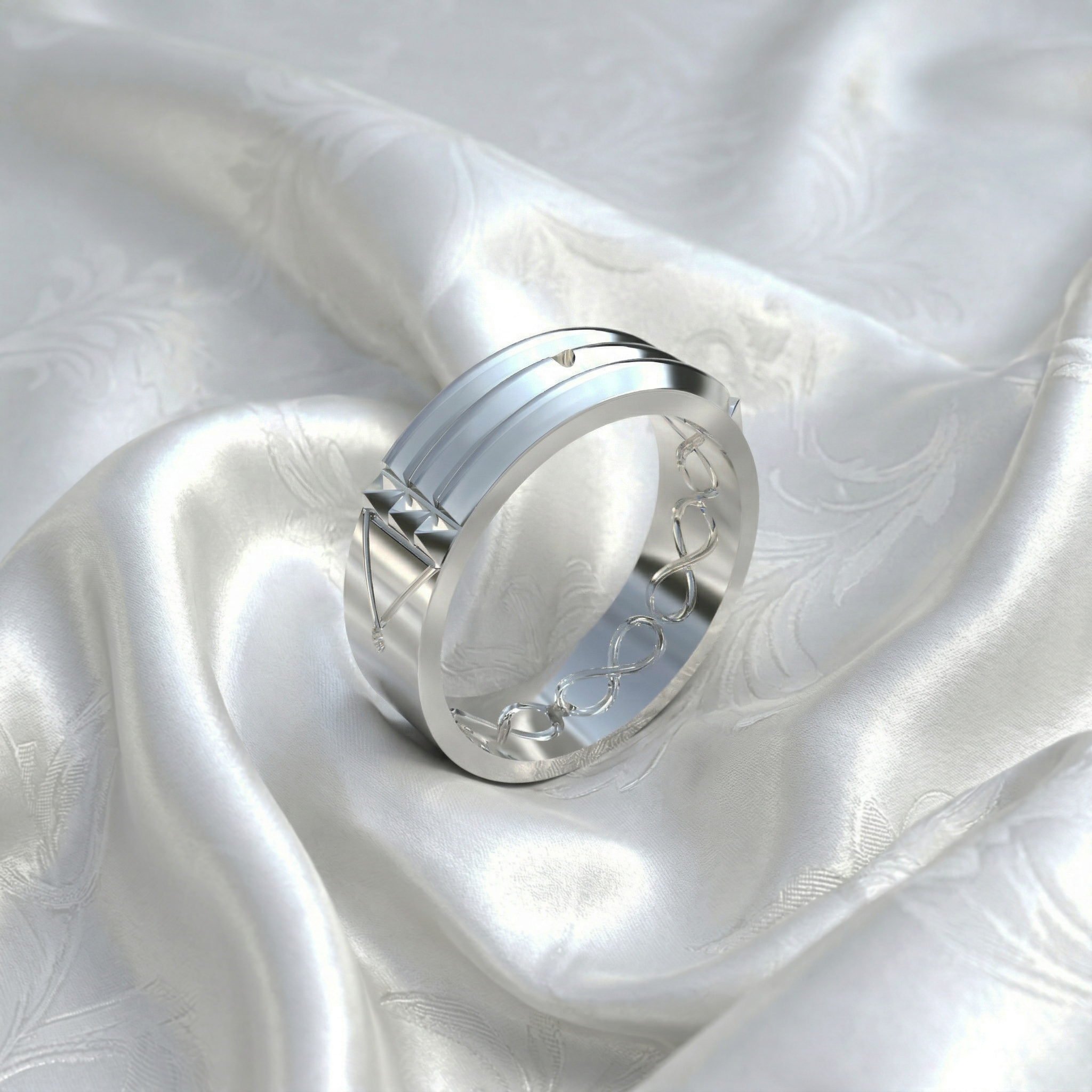 Anillo Atlante Plata 950 usado en la mano, joyería artesanal unisex con diseño milenario, Luya Joyería Perú