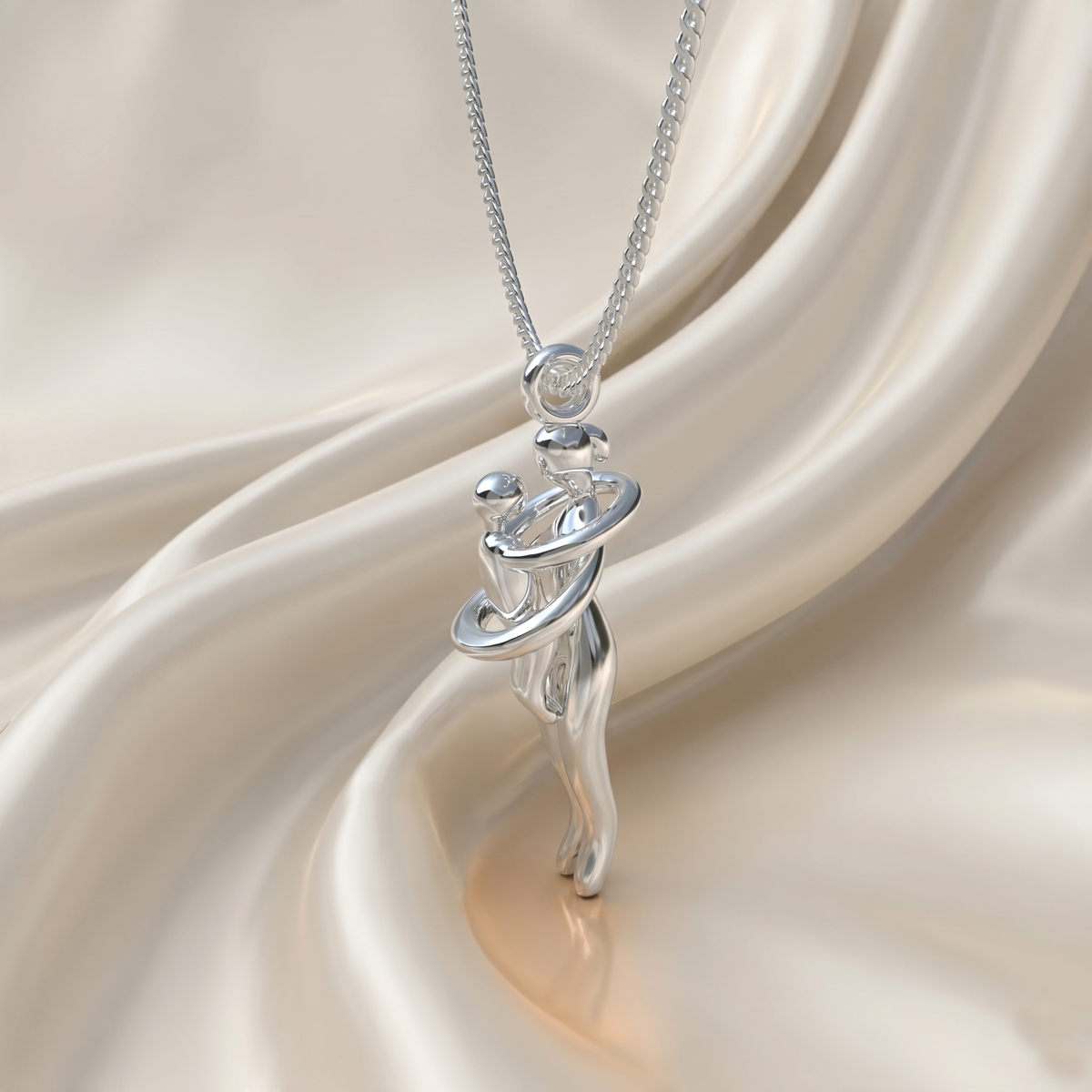 Collar abrazo eterno de mamá e hijos en plata 950