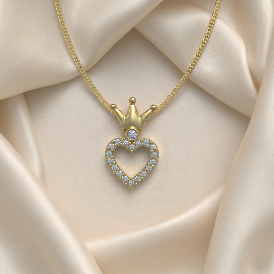 Dije de corona sobre corazón calado en plata 950 Luya Joyería Perú