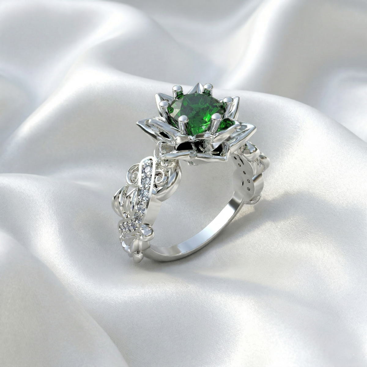 Anillo flor de loto en plata 950 y baño de oro 18k