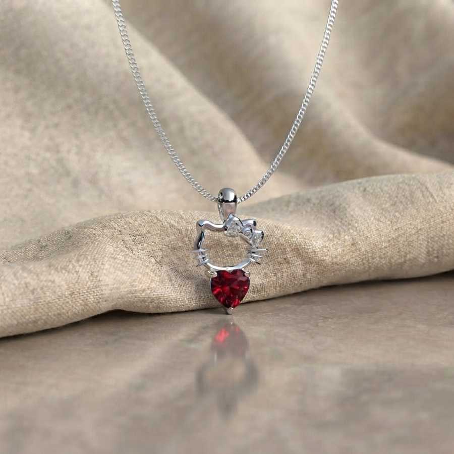 Collar Hello Kitty con piedra en plata 950, hecho a mano en Perú – Luya Joyería (foto 3)