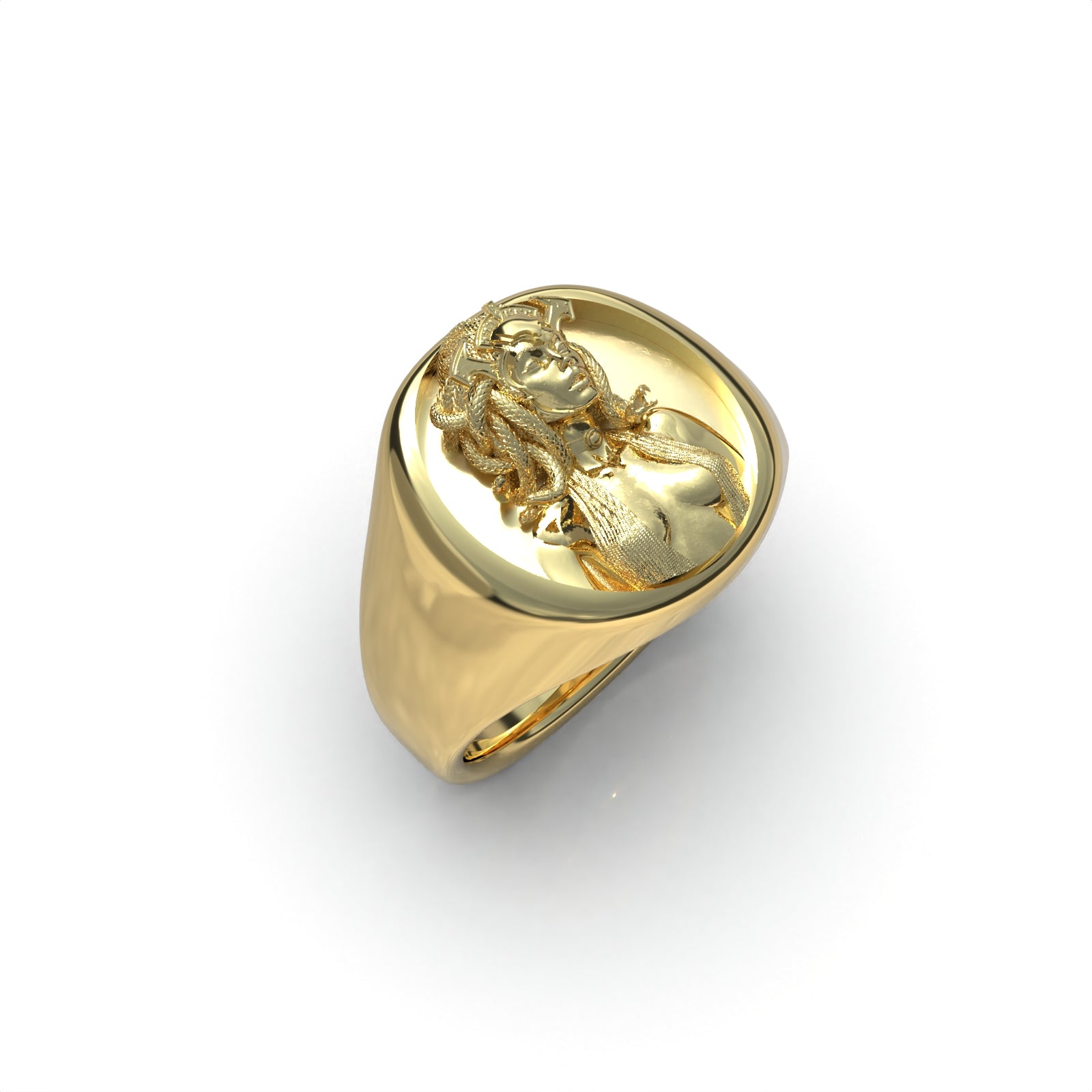 Anillo de Medusa en Plata 950 hecho a mano, vista frontal de la pieza — Luya Joyería Perú