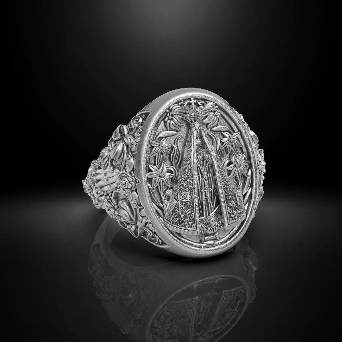 Anillo Nuestra Señora Aparecida en plata 950 y baño de oro 18k