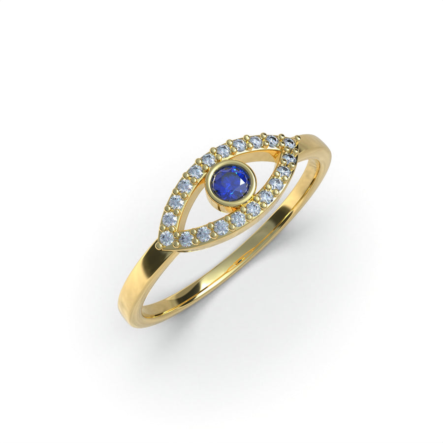 Anillo ojo turco de protección artesanal en plata 950 y baño de oro 18k — Luya Joyería Perú