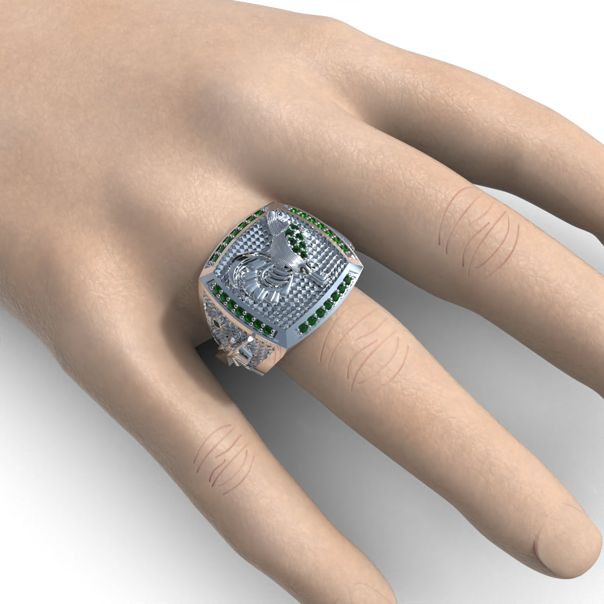 Anillo gallo para hombre con piedras en plata 950