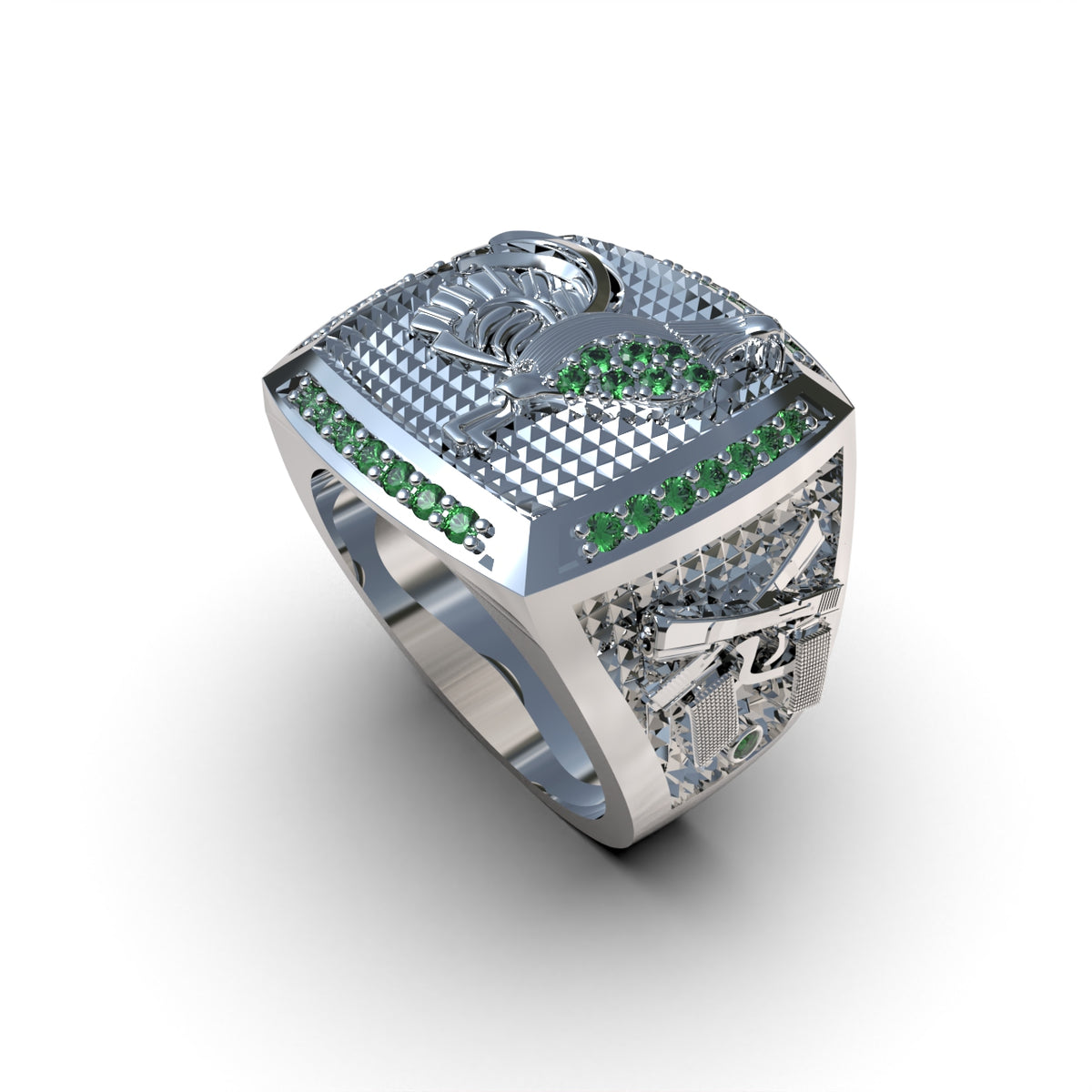 Anillo gallo para hombre con piedras en plata 950