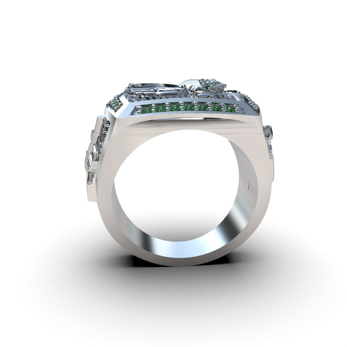 Anillo gallo para hombre con piedras en plata 950