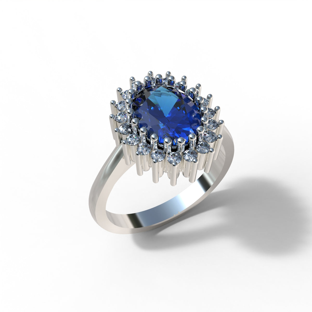 Anillo Lady Di con piedra central en plata 950