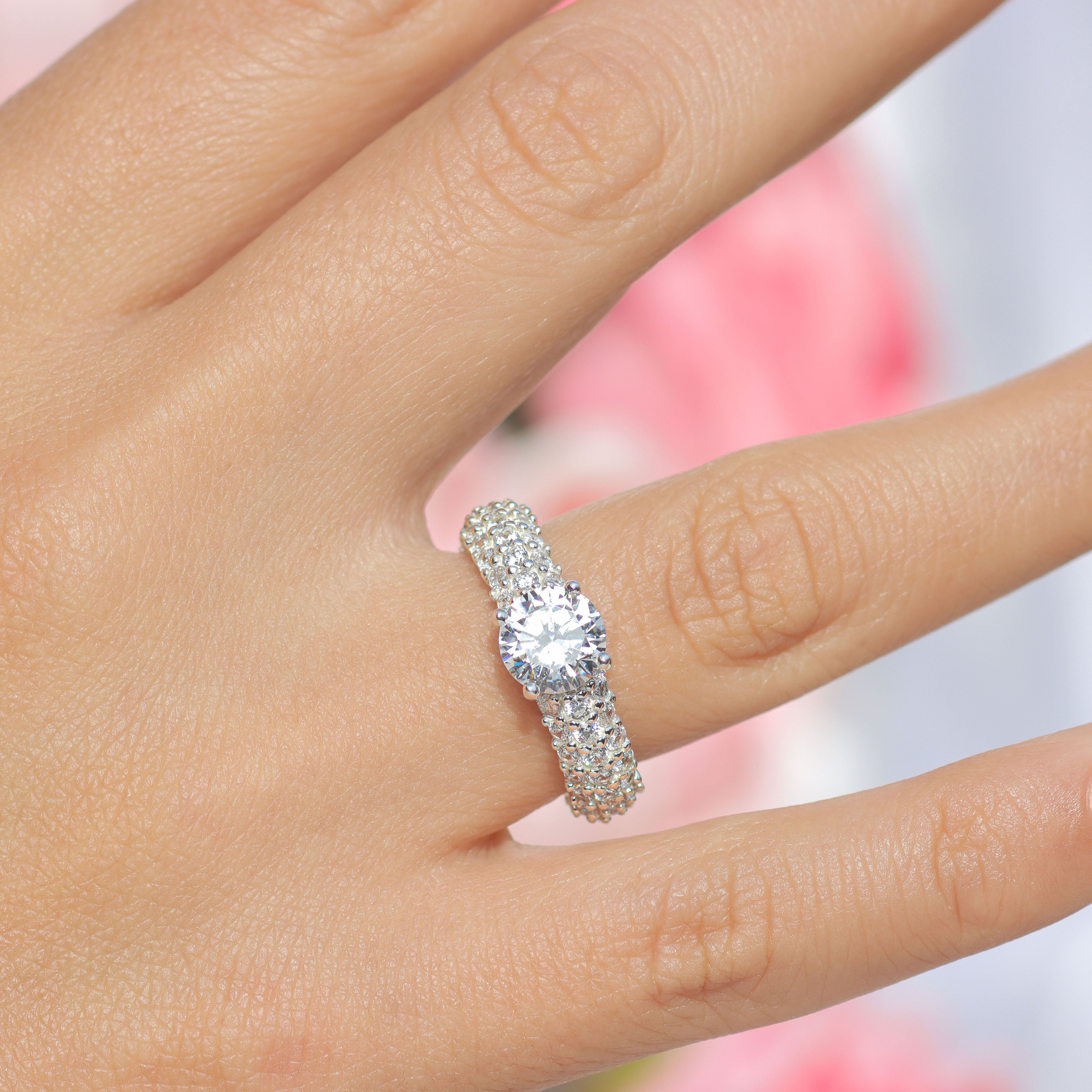Ring with three rows of circular cut