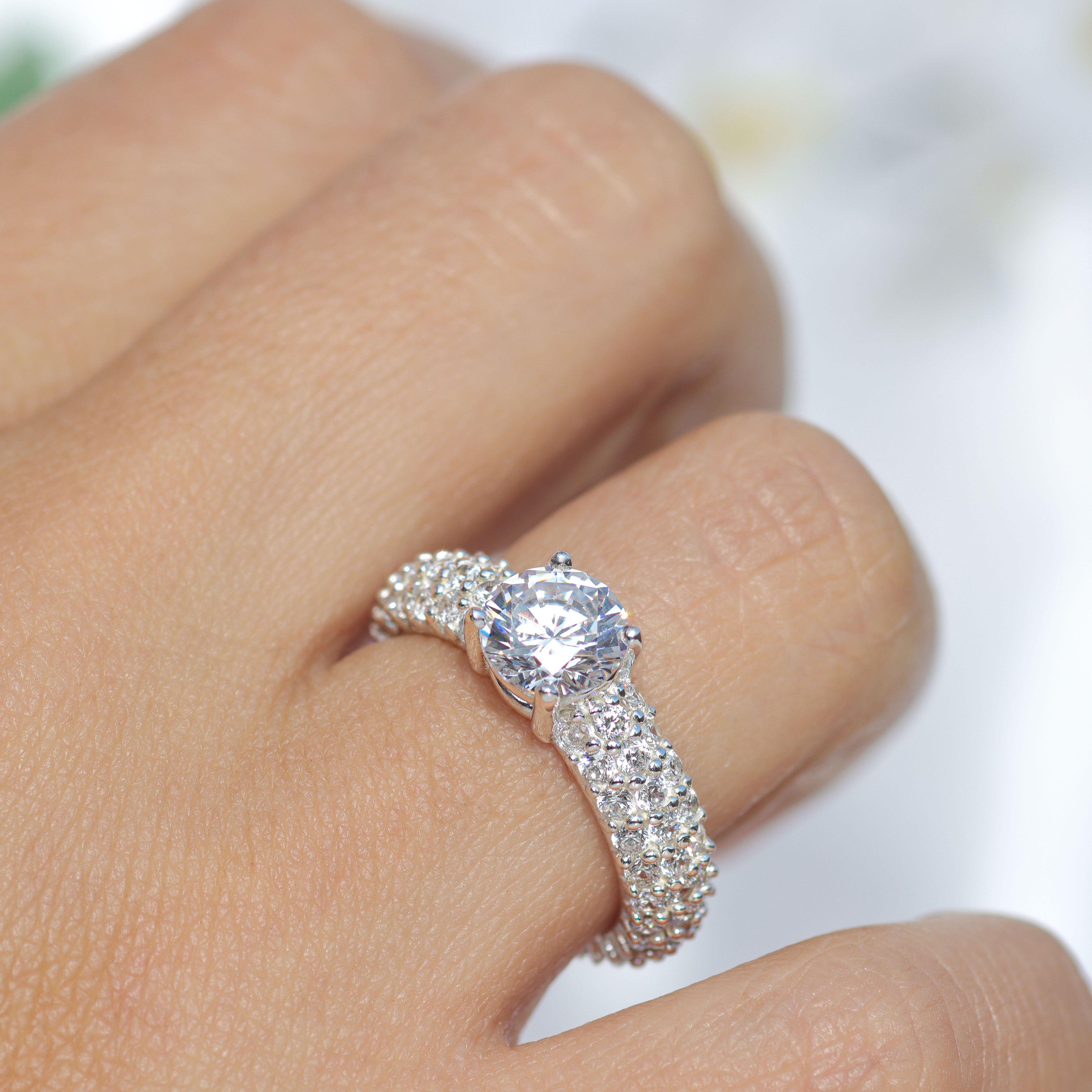 Ring with three rows of circular cut