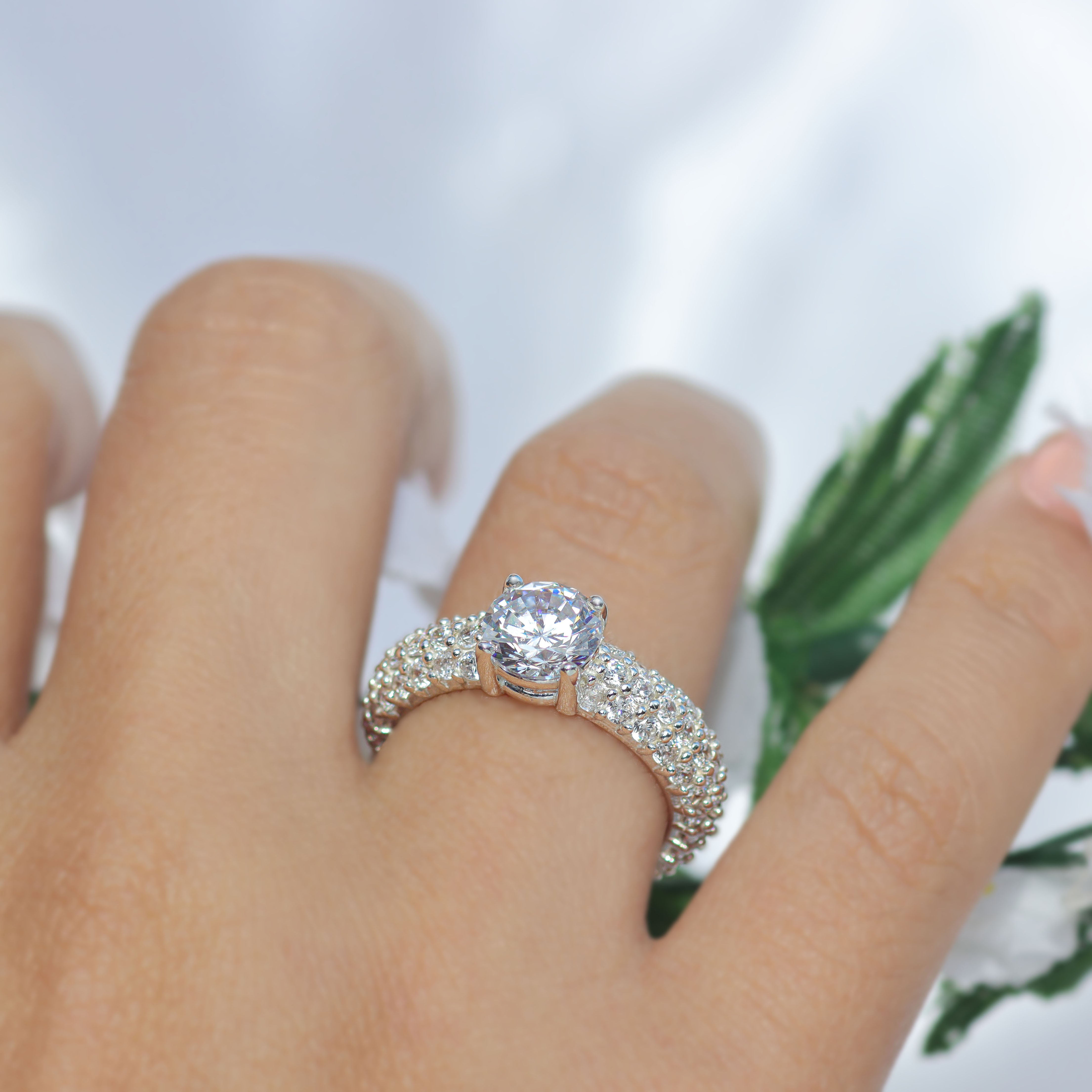 Ring with three rows of circular cut
