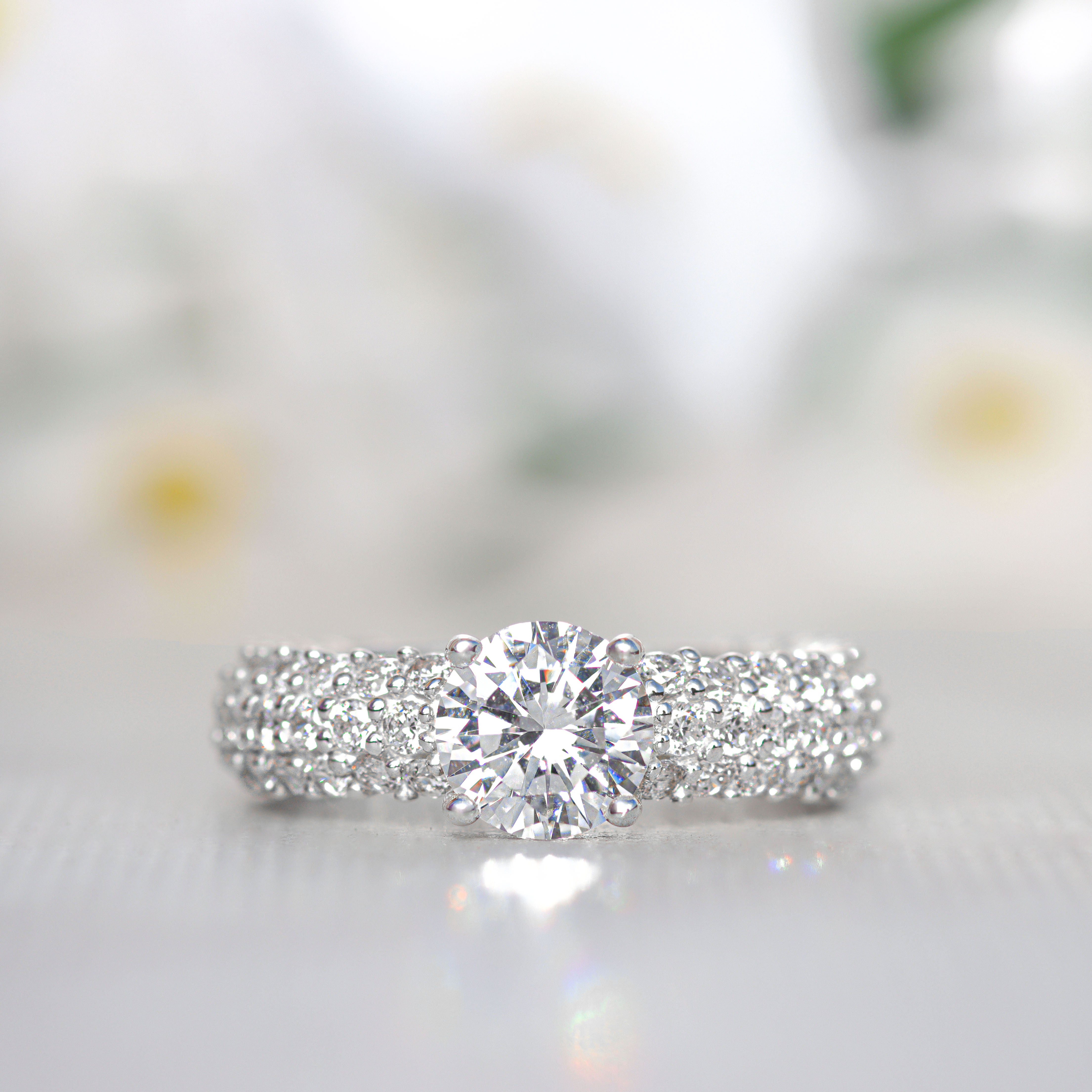 Ring with three rows of circular cut