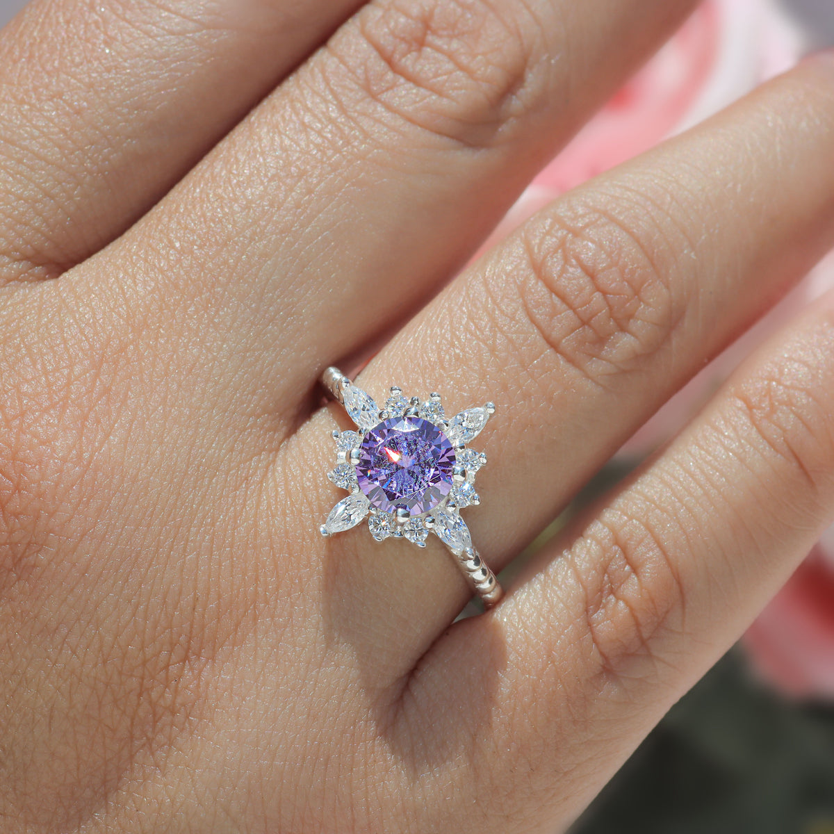 Anillo copo de nieve en plata 950