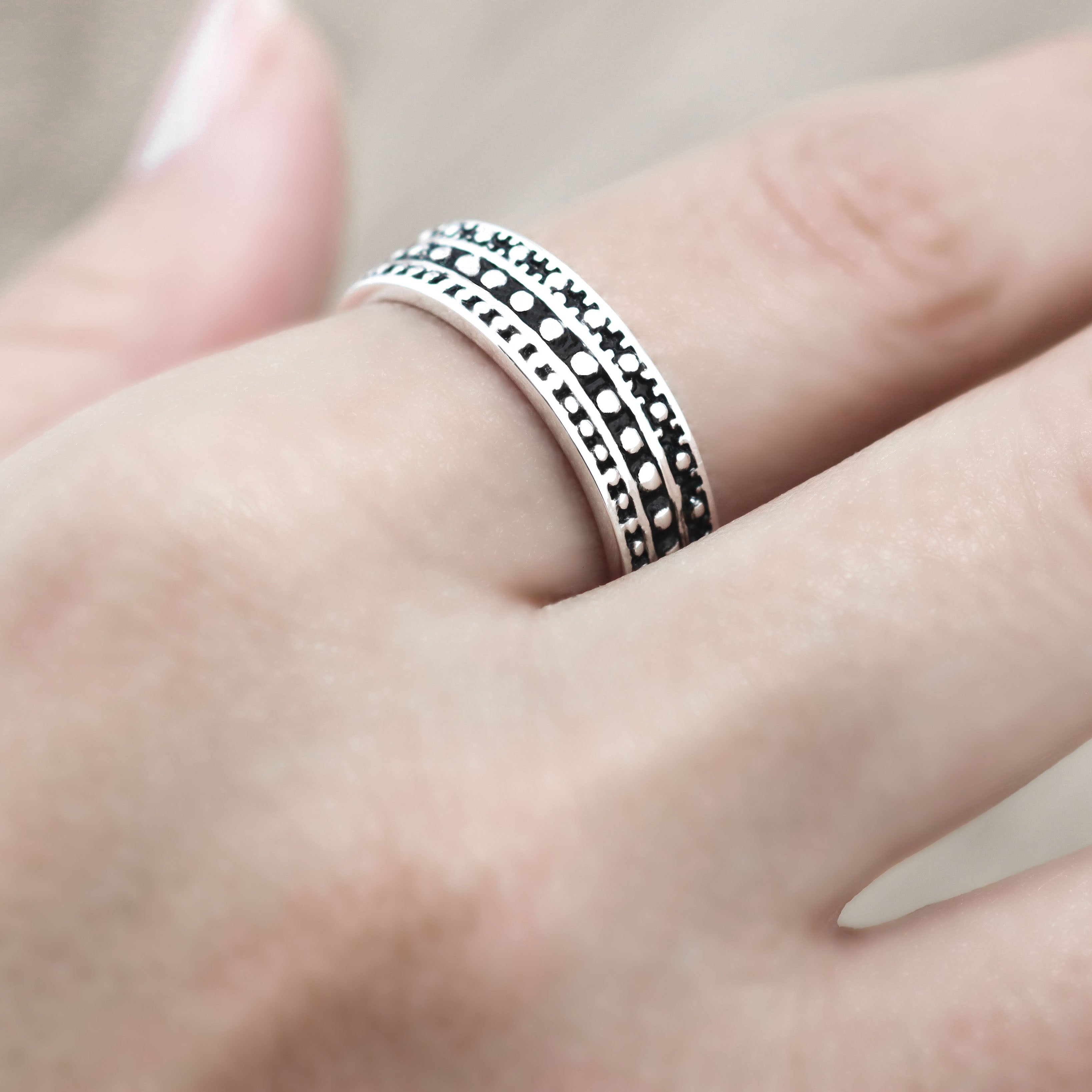 Ring with circles and relief