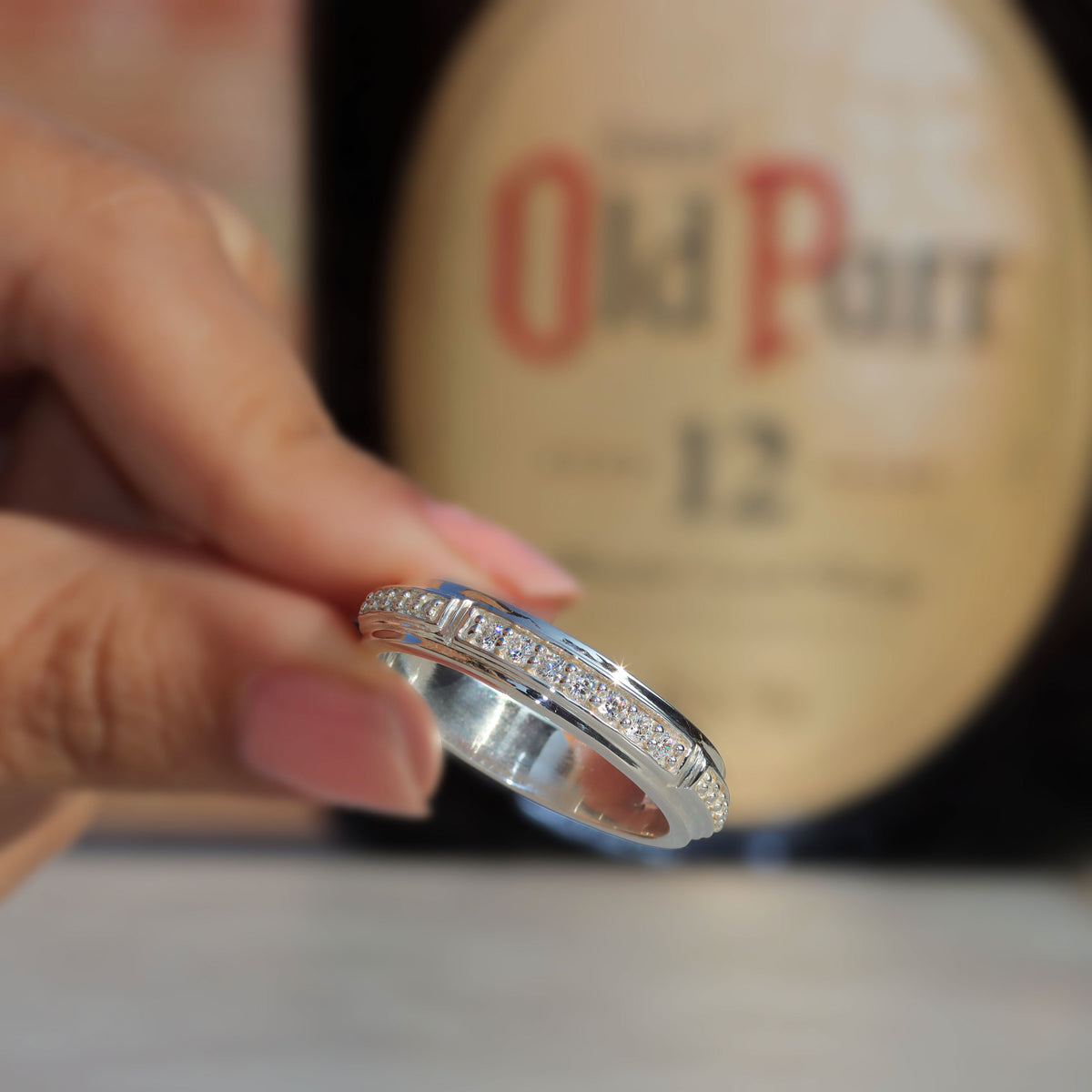 Anillo de bisel para hombre en plata 950