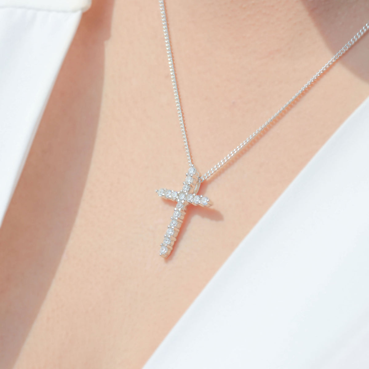 Shiny Cross Necklace - 950 Silver