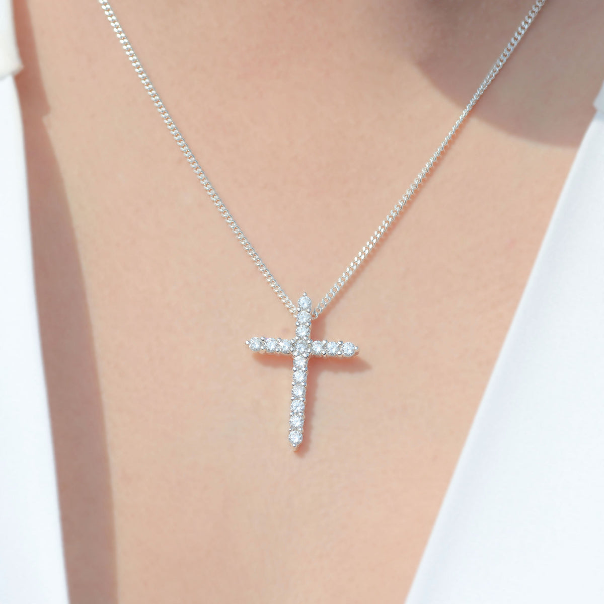 Shiny Cross Necklace - 950 Silver