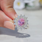 Anillo roseta con piedra central oval en plata 950