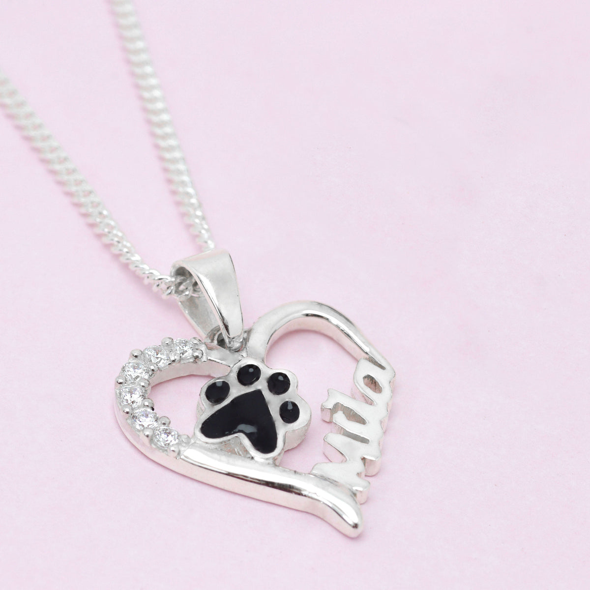 Dog Tag Collar with Paw Print and Personalized Name - 950 Silver