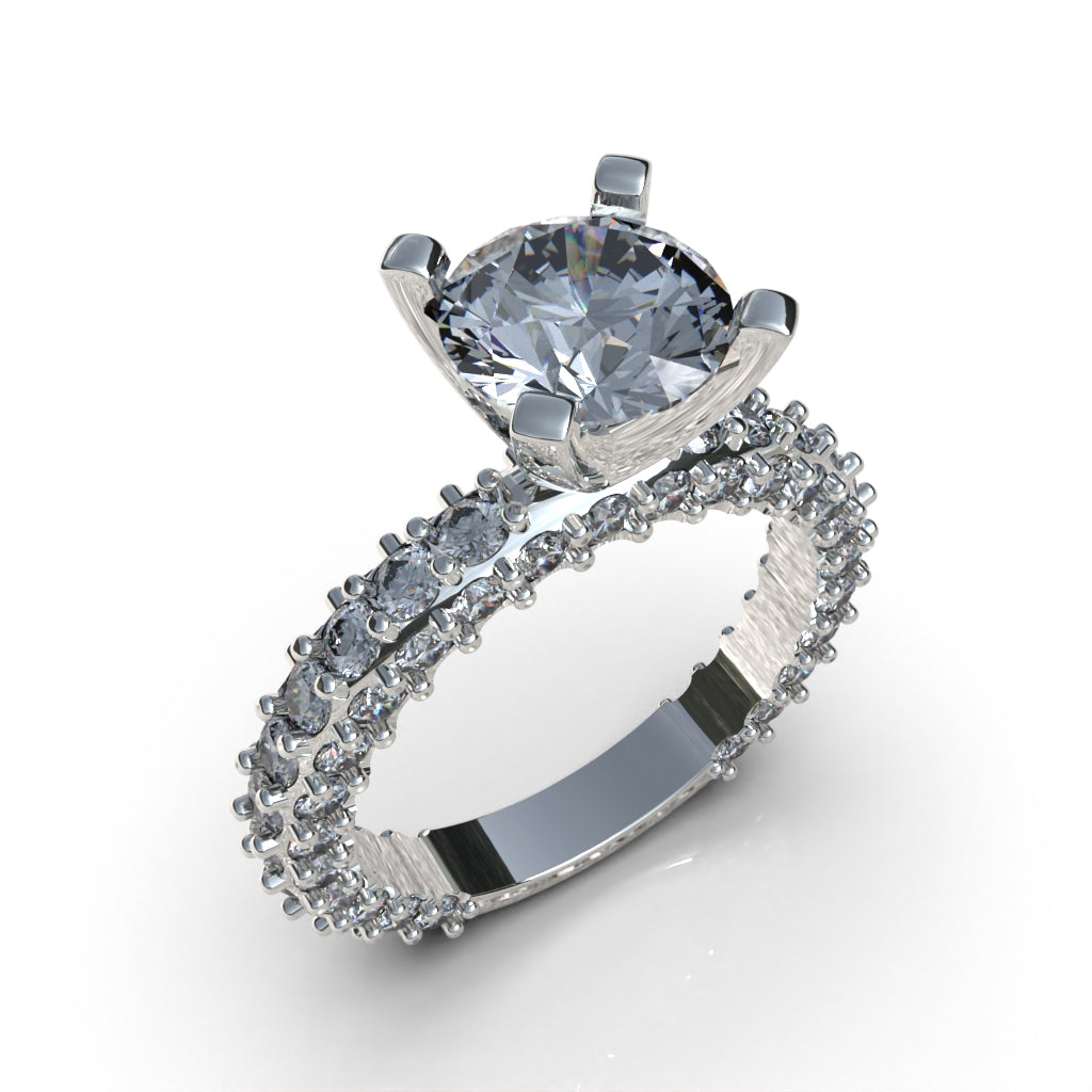 Anillo solitario con piedra redonda en plata 950 – clásico