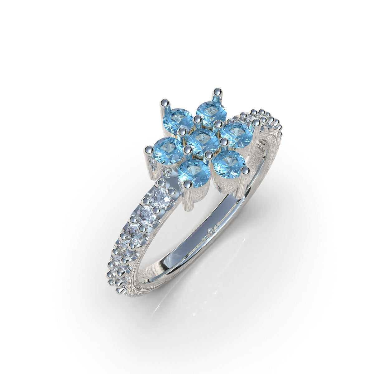 Anillo copo de nieve con piedras en plata 950