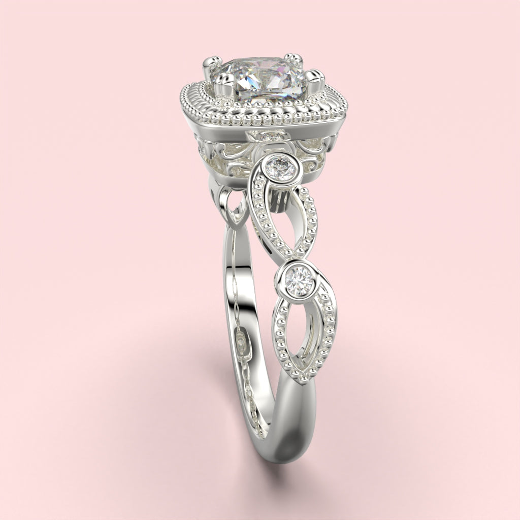 Cathedral ring with cushion cut