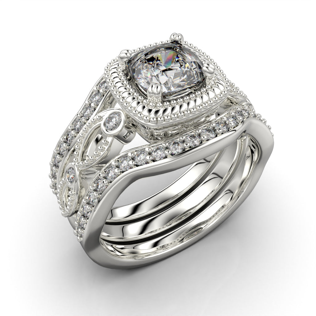 3 cathedral rings with cushion cut