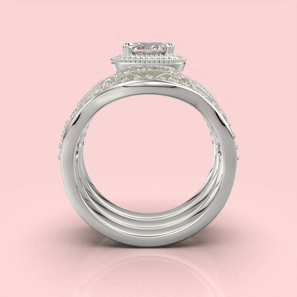 3 cathedral rings with cushion cut