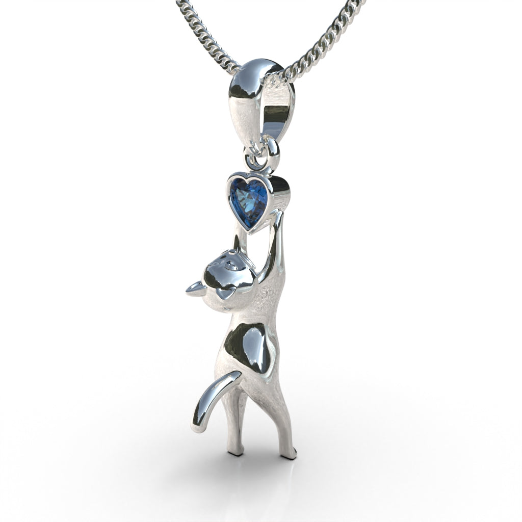 Collar de gato con piedra corazón en plata 950