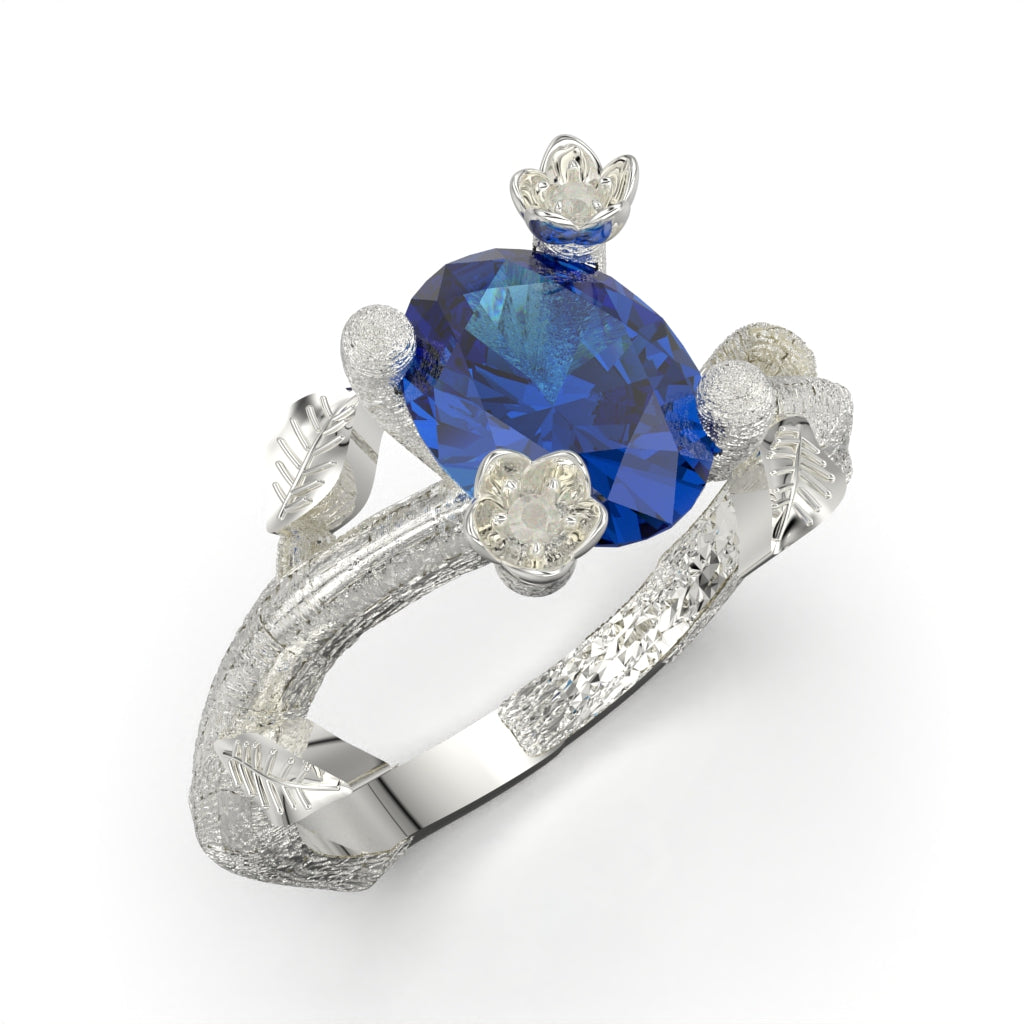 Leaf ring with central stone