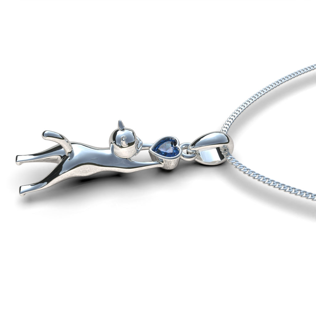 Collar de gato con piedra corazón en plata 950