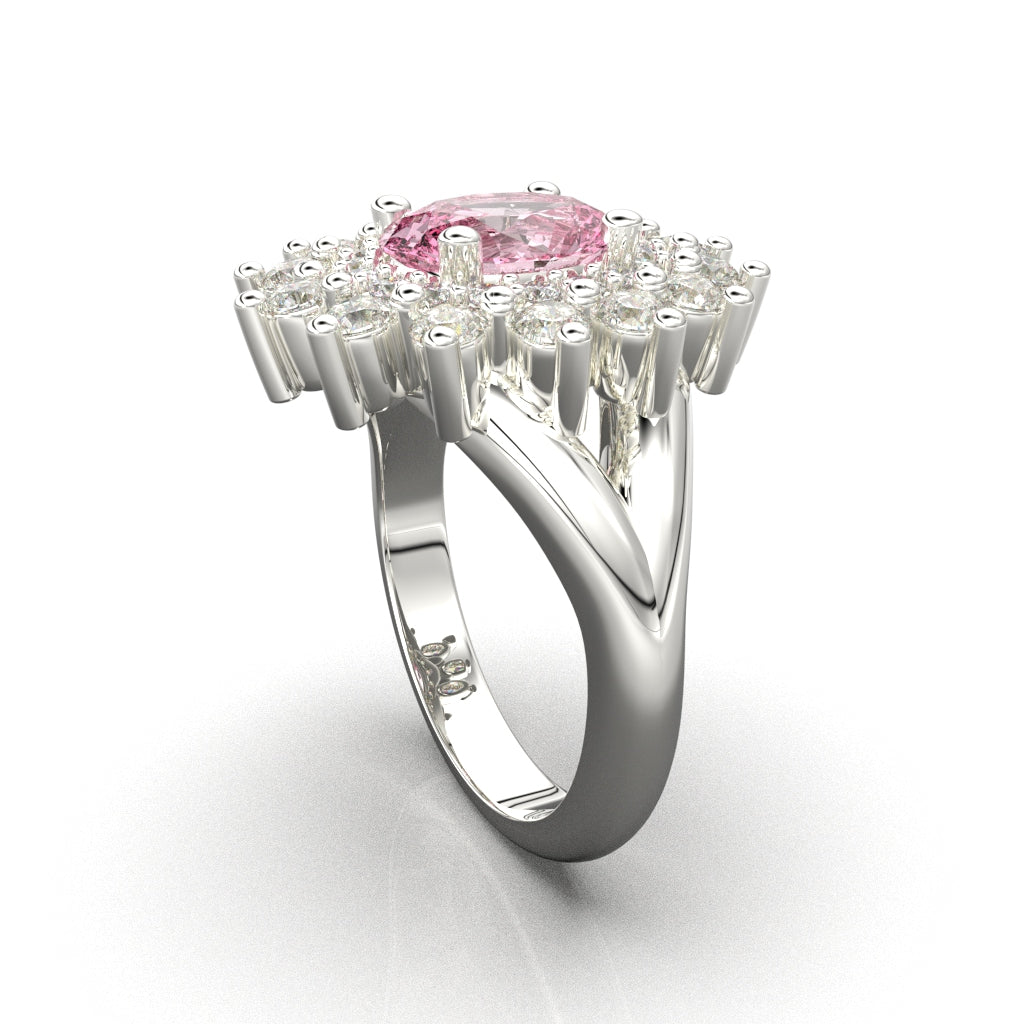 Rosette ring with oval center stone