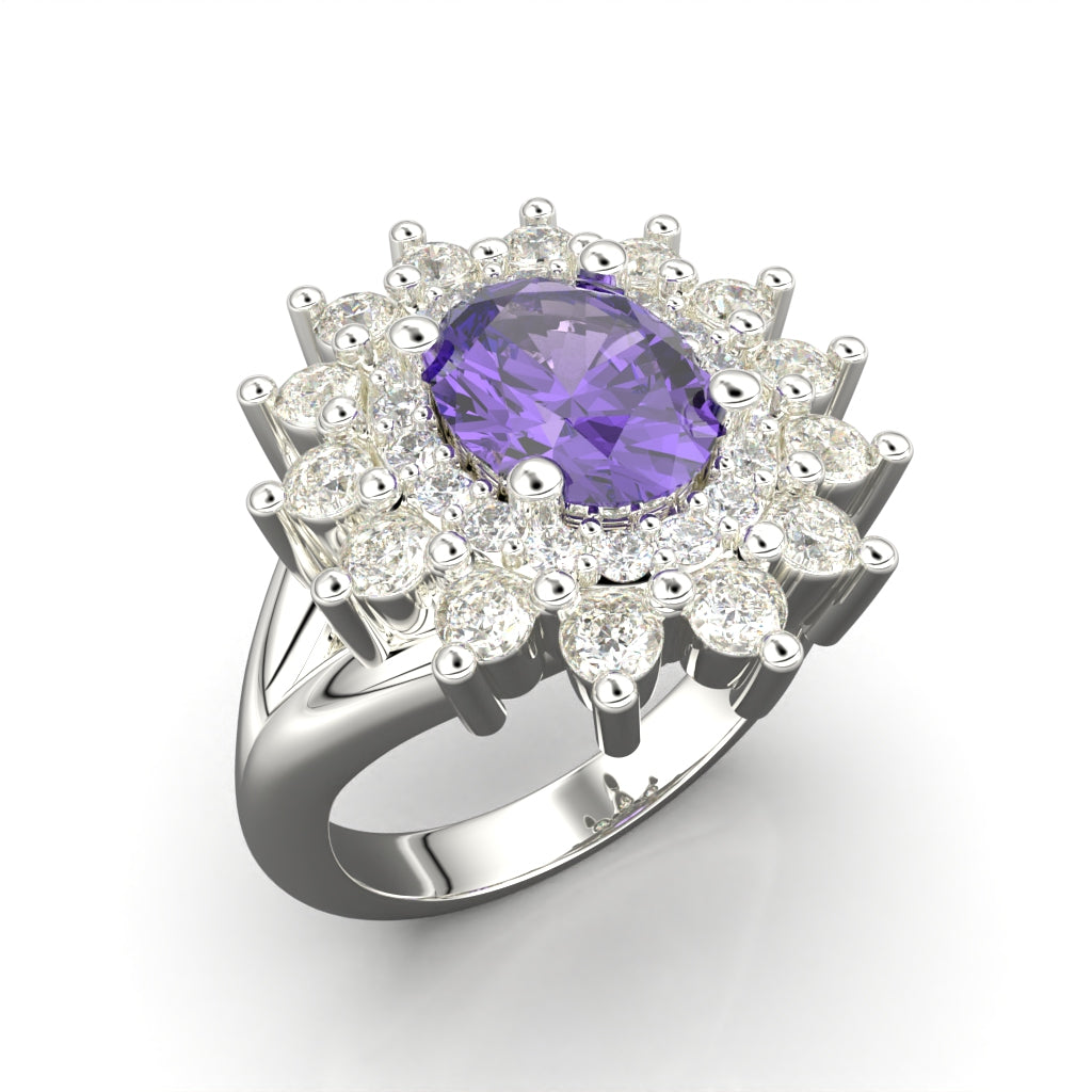 Rosette ring with oval center stone