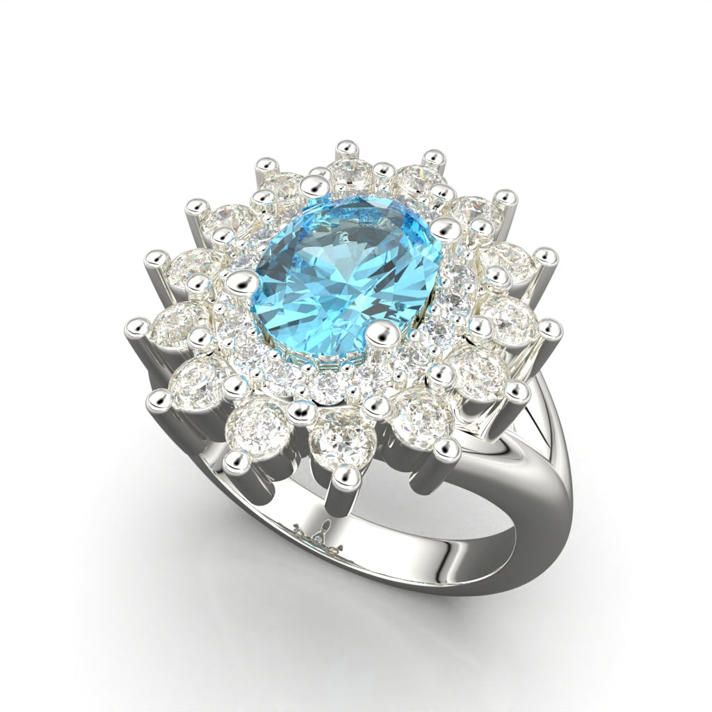 Rosette ring with oval center stone