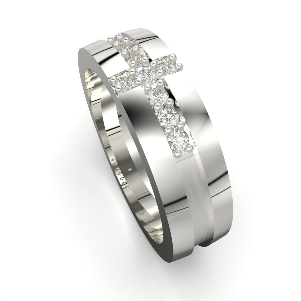 Anillo de cruz para hombre en plata 950