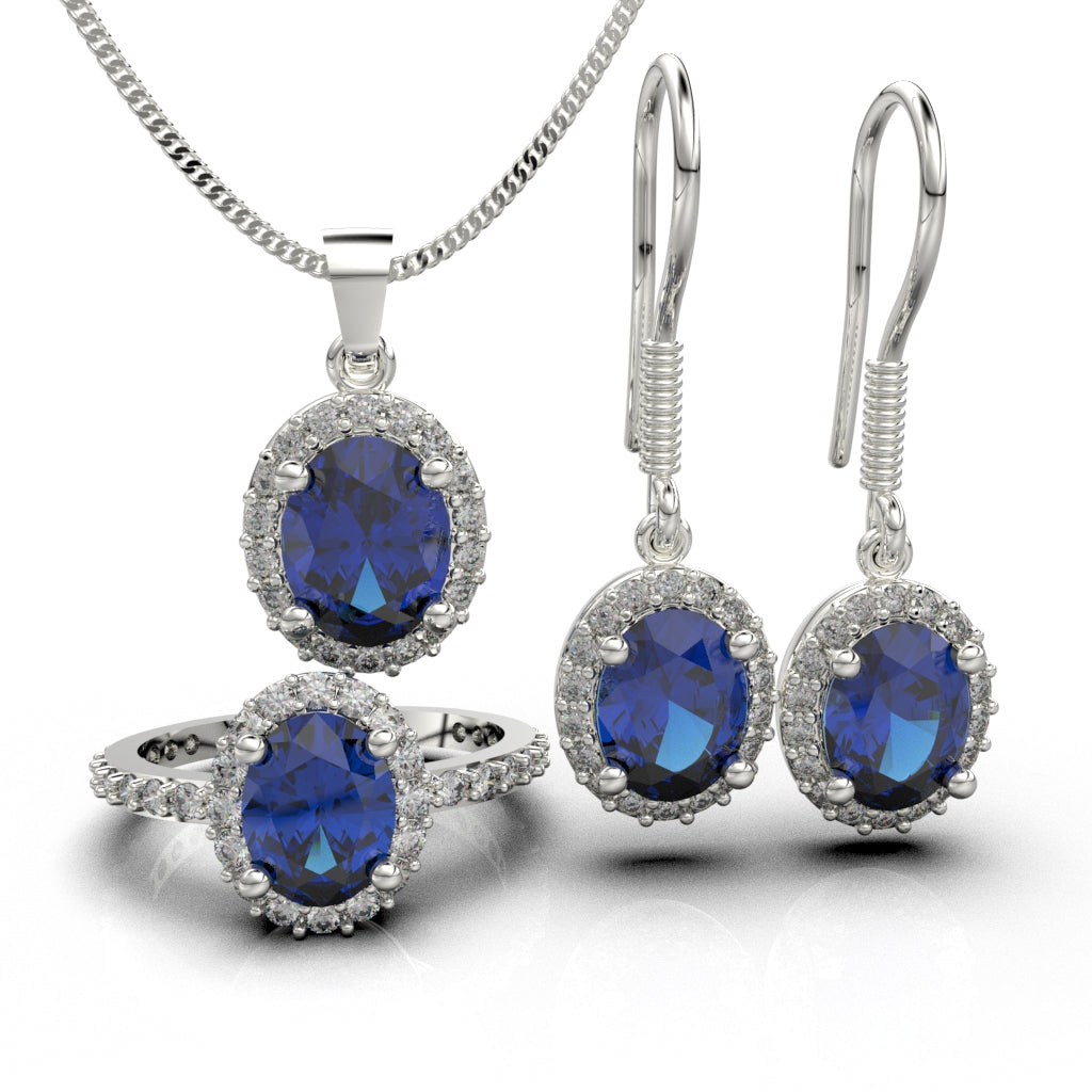 Set de joyas con piedra oval en plata 950 – Colección Oval