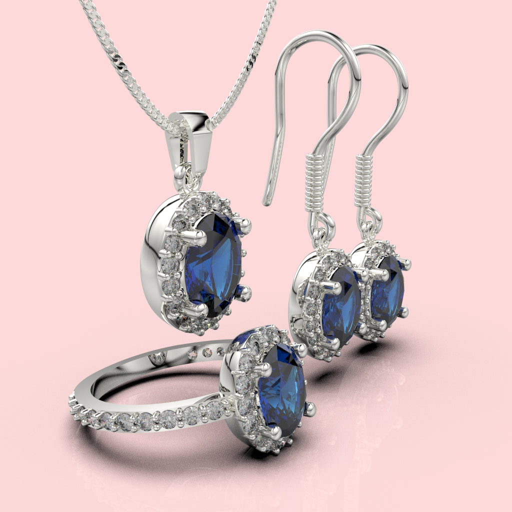 Set de joyas con piedra oval en plata 950 – Colección Oval