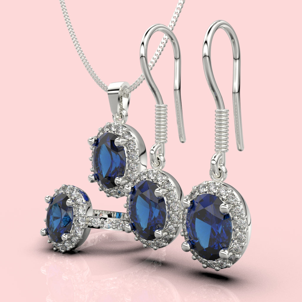 Set de joyas con piedra oval en plata 950 – Colección Oval