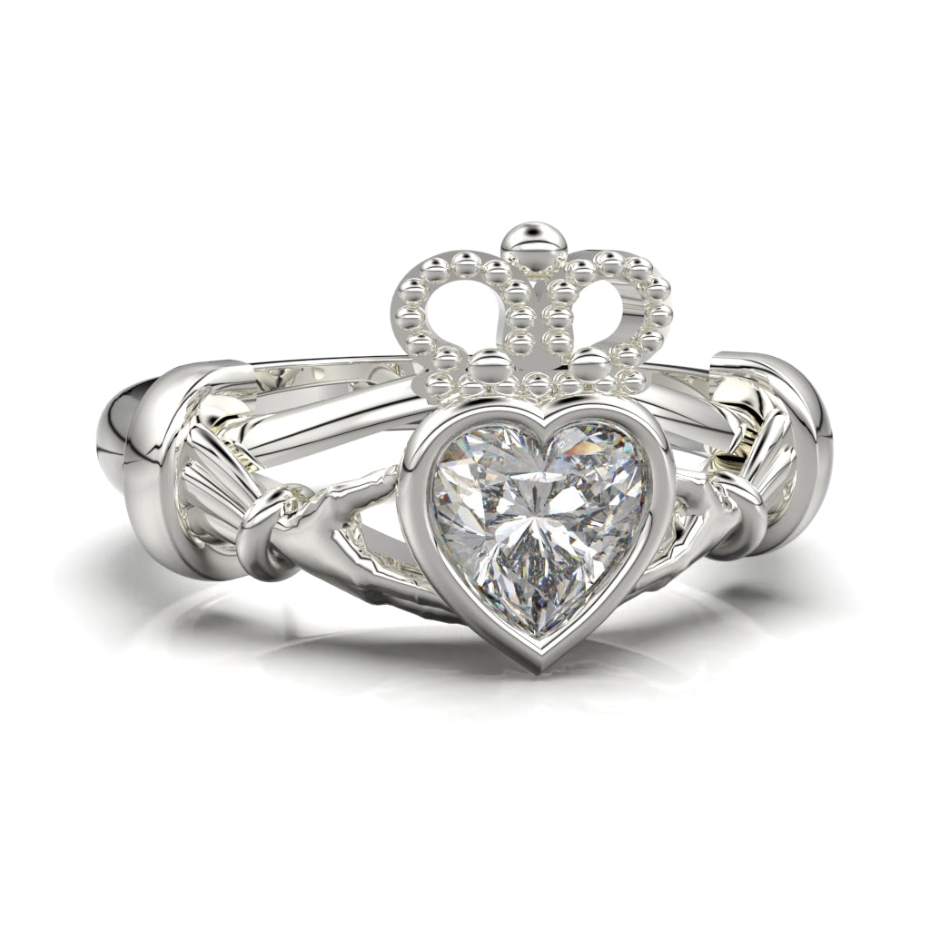 Heart-shaped crown ring with circular cut