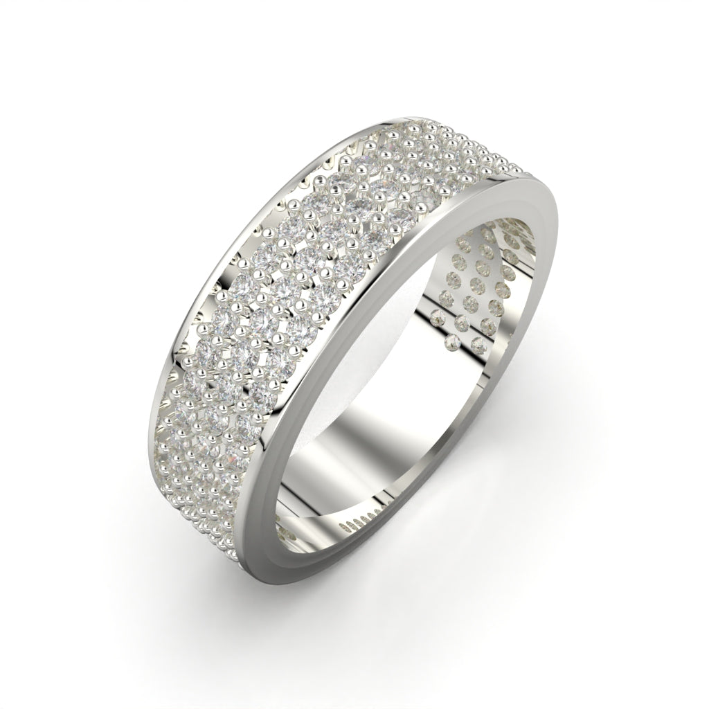 Three-row ring with circular cut