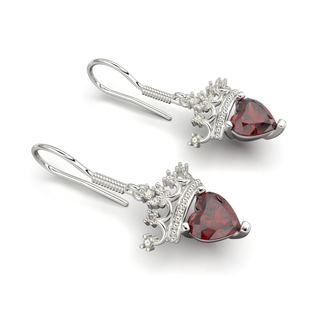Heart and crown earrings