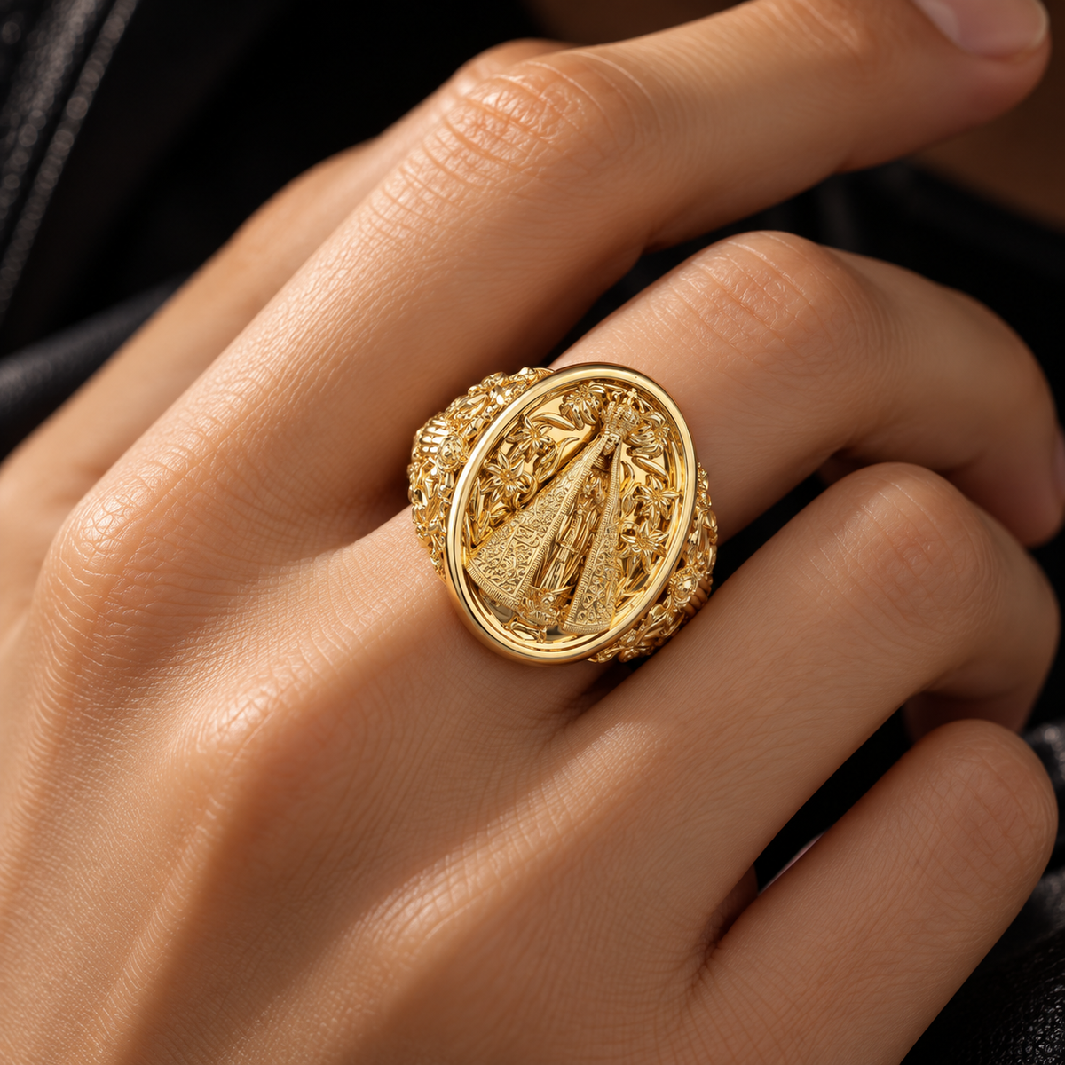Anillo Nuestra Señora Aparecida en plata 950 y baño de oro 18k